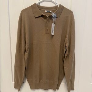 Coofandy Tan Long Sleeve Polo Shirt